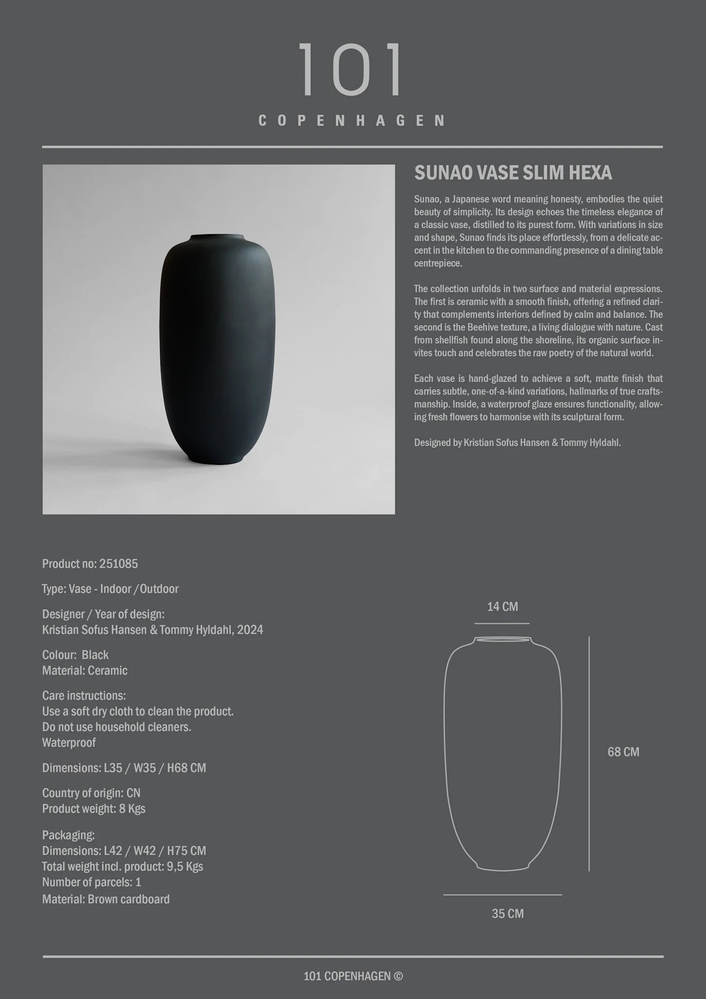 101 Copenhagen Sunao Vase Slim, Hexa